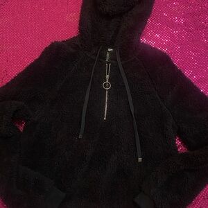 black cropped fluffy hoodie from hot topic